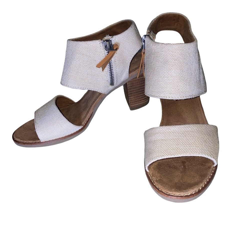 TOMS Women's Majorca Cutout Heeled Sandals in ivory, block heel,‎ zipper size 8 - Picture 2 of 10